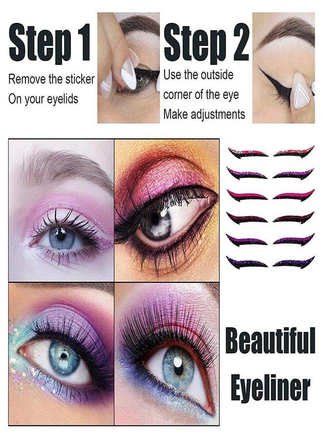 زيرون، 6 أزواج من ملصقات المكياج القابلة لإعادة الاستخدام، ملصقات لاصقة للعيون، عيون قطة جذابة فورية بتصاميم متنوعة (أسود) - Image 5